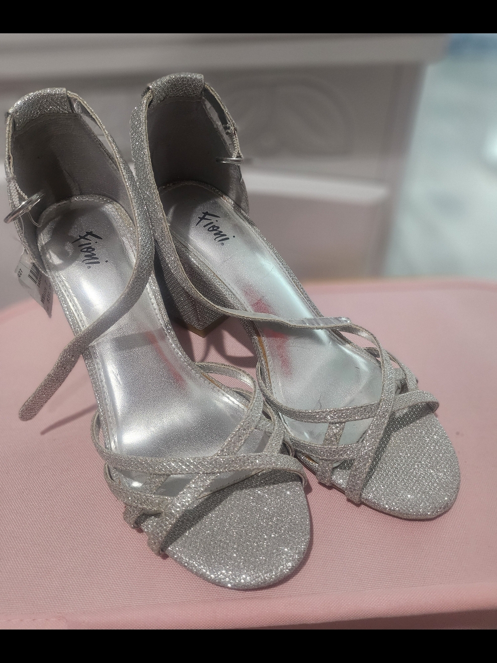 Silver Glitter Strappy Block Heel Sandals